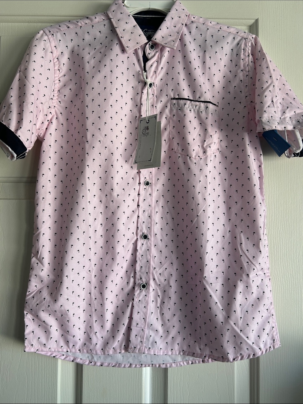 Big boys Pink Short-Sleeve Button-Up Shirt with Micro Print